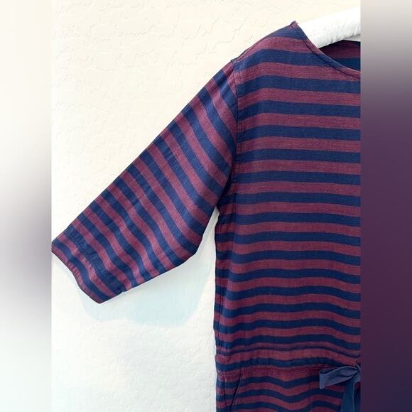 GAP | Burgundy Navy Stripe TShirt Dress Drawstring Waist Cotton NWT | Size Small - Picture 2 of 7